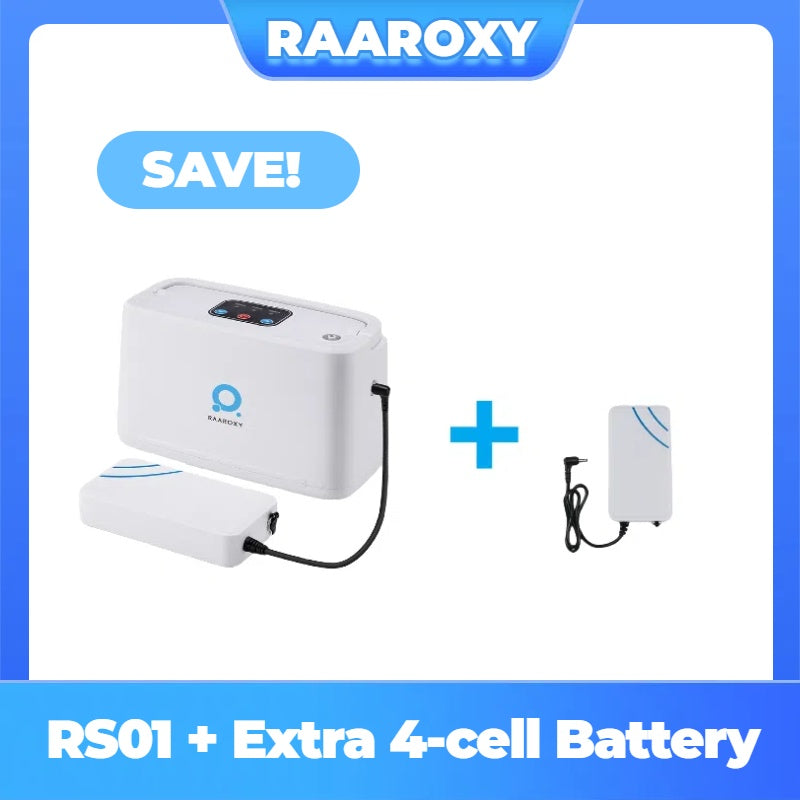 RAAROXY 3L/min Portable Continuous Flow Oxygen Concentrator RS01-with 2 Batteries