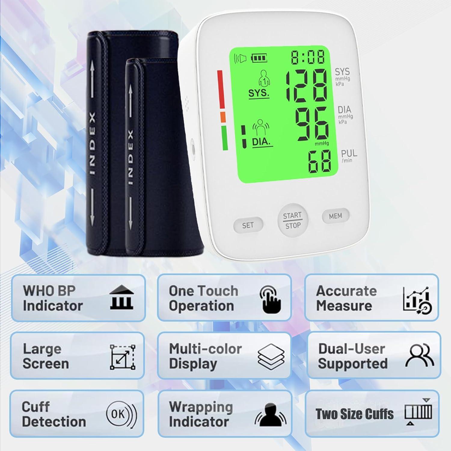 RAAROXY fda 510k Upper Arm Electronic Blood Pressure Monitor,2 Size Cuffs M/L 9"-17" and XL 13"-21",Extra Large Cuff Blood Pressure Monitor with LCD Backlit for Home Use(BatteryNot Included) - DEALER