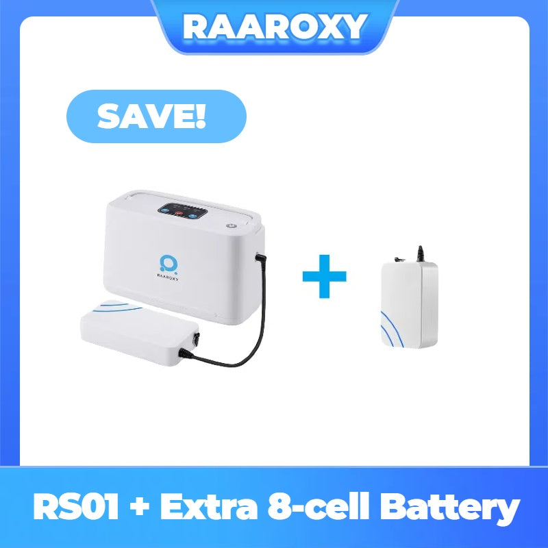 RAAROXY 3L/min Portable Continuous Flow Oxygen Concentrator RS01-with 2 Batteries